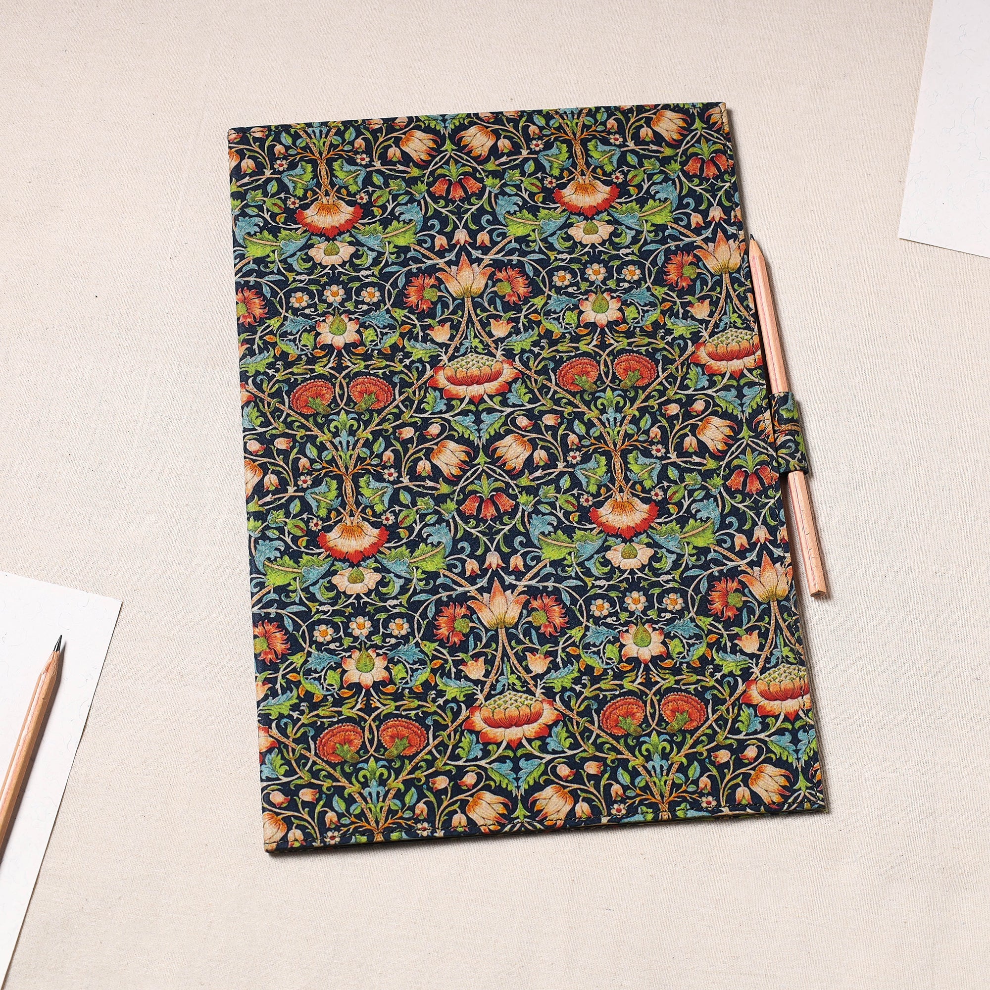 Multicolor Floral Printed Handcrafted File Folder with Pencil 