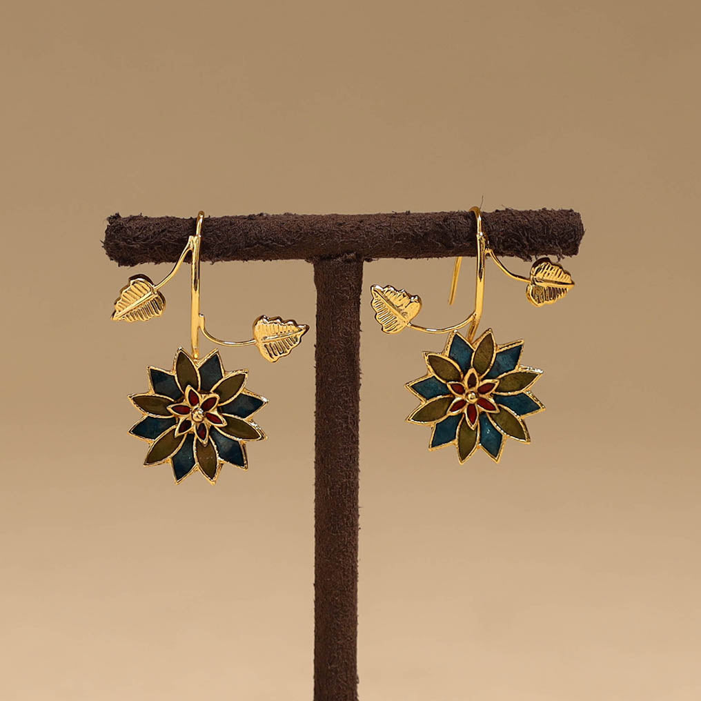 Flower & leaf - handcrafted paka meenakari earrings 69