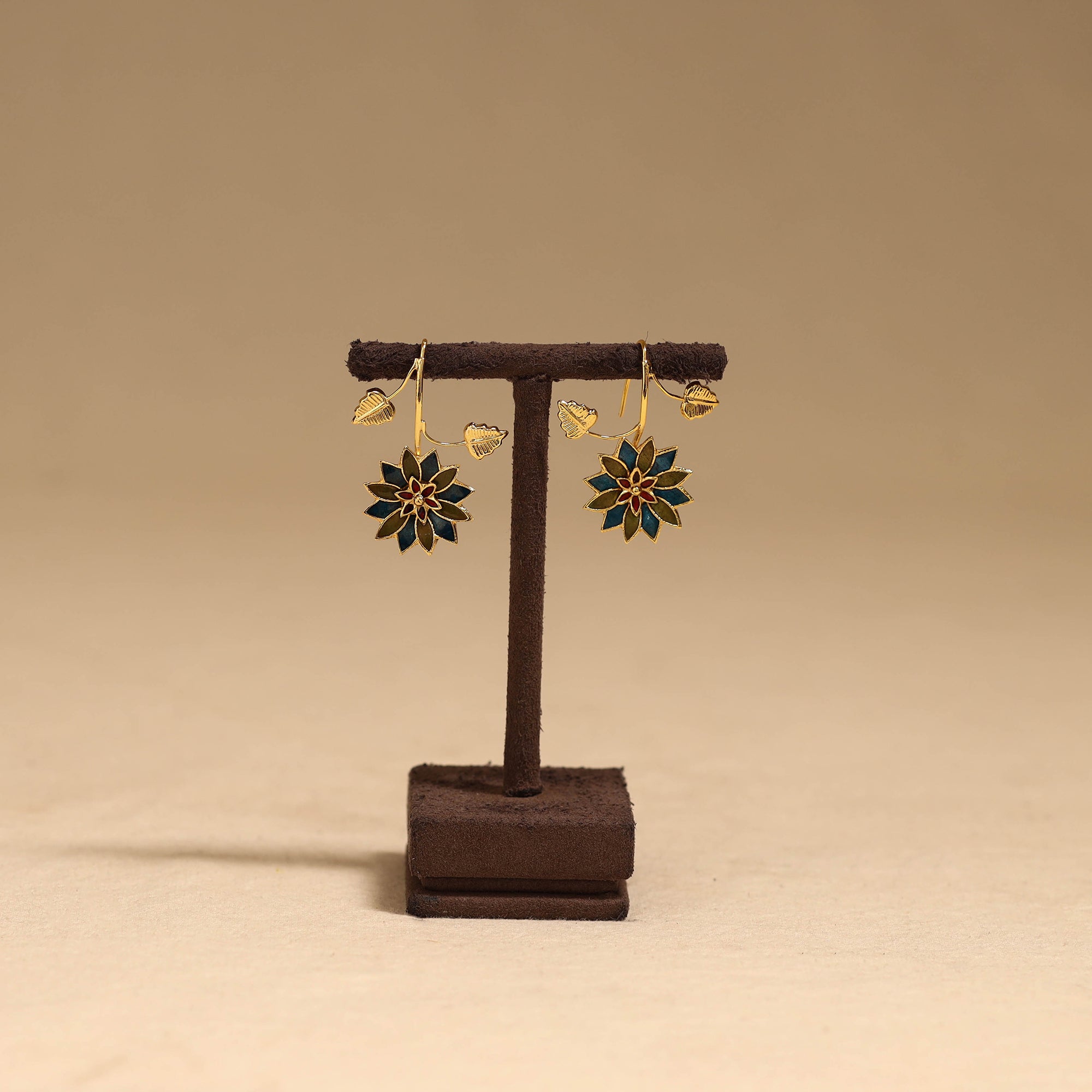 Flower & leaf - handcrafted paka meenakari earrings 69