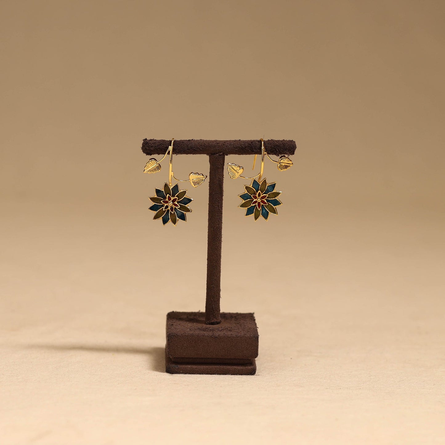 Flower & leaf - handcrafted paka meenakari earrings 69
