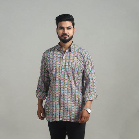 Buy Multicolor Full Sleeve Cotton Men Sanganeri Print Shirt