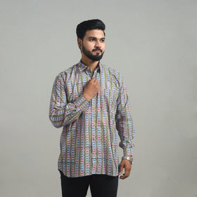 Buy Multicolor Full Sleeve Cotton Men Sanganeri Print Shirt