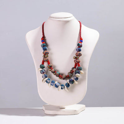  Gamcha Fabric Cowry & Beadwork Necklace by Rangila Dhaga 