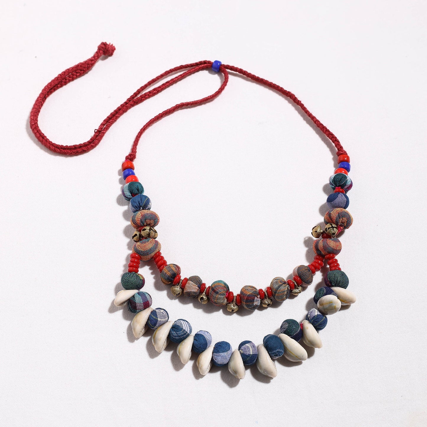  Gamcha Fabric Cowry & Beadwork Necklace by Rangila Dhaga 