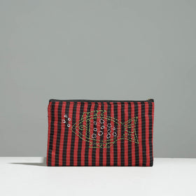 Multicolor Gamcha Fabric Hand Embroidered Jewelry Pouch 