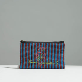 Multicolor Gamcha Fabric Hand Embroidered Jewelry Pouch 
