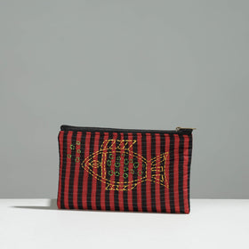Multicolor Gamcha Fabric Hand Embroidered Jewelry Pouch 
