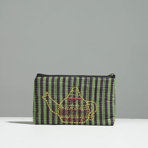 Multicolor Gamcha Fabric Hand Embroidered Jewelry Pouch 