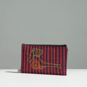 Multicolor Gamcha Fabric Hand Embroidered Jewelry Pouch 