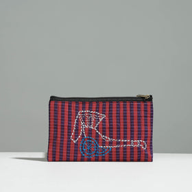 Multicolor Gamcha Fabric Hand Embroidered Jewelry Pouch 