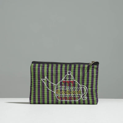 Multicolor Gamcha Fabric Hand Embroidered Jewelry Pouch