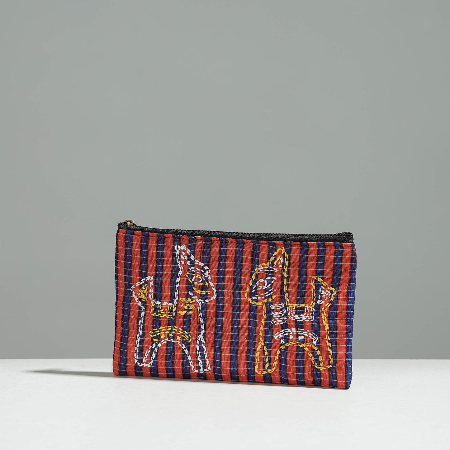 Multicolor Gamcha Fabric Hand Embroidered Jewelry Pouch