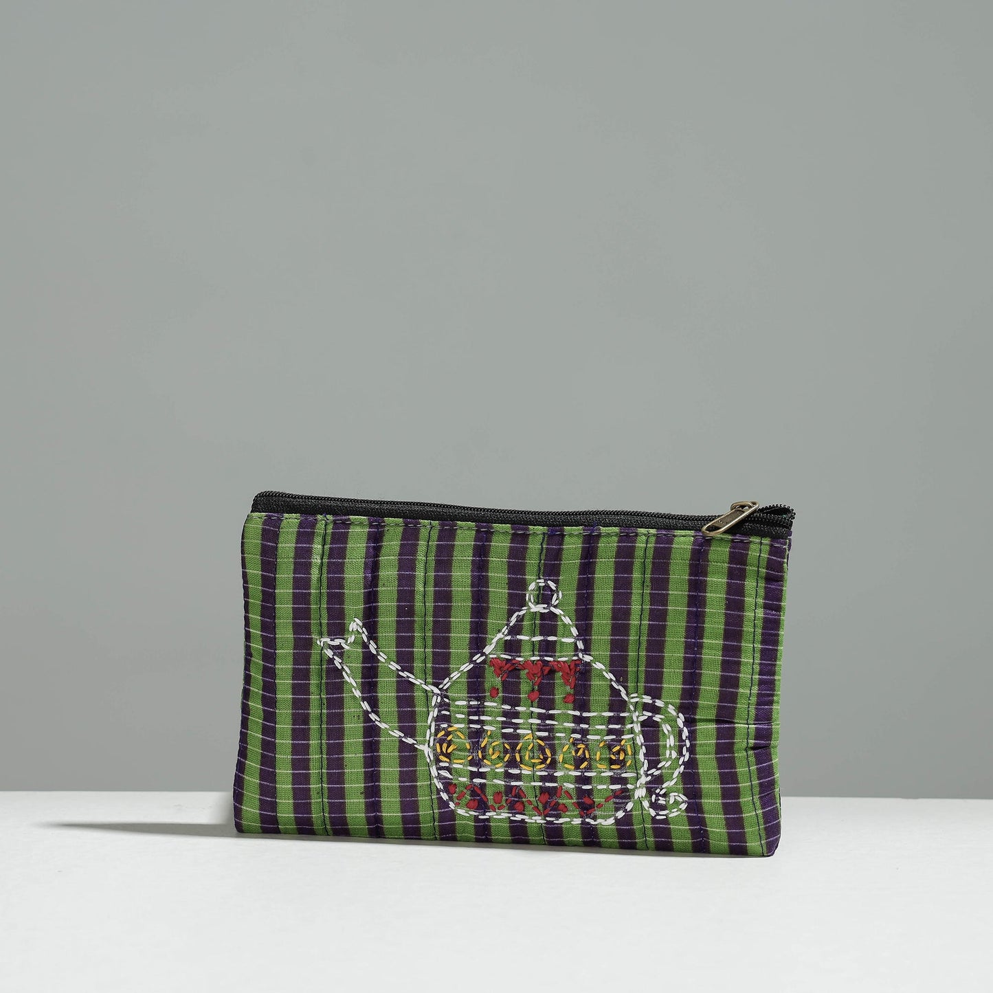 Multicolor Gamcha Fabric Hand Embroidered Jewelry Pouch