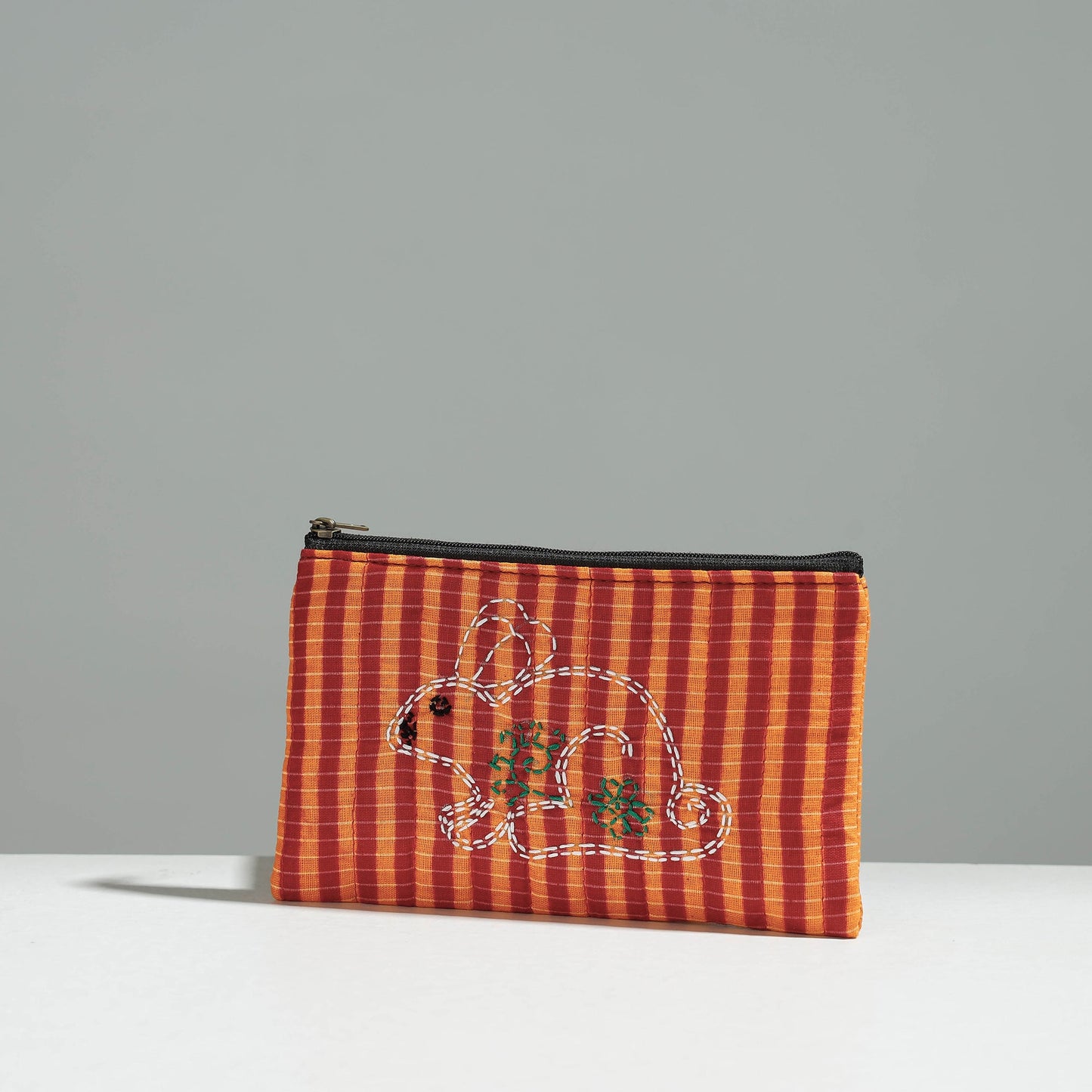 Multicolor Gamcha Fabric Hand Embroidered Jewelry Pouch