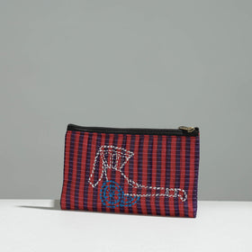 Multicolor Gamcha Fabric Hand Embroidered Jewelry Pouch 