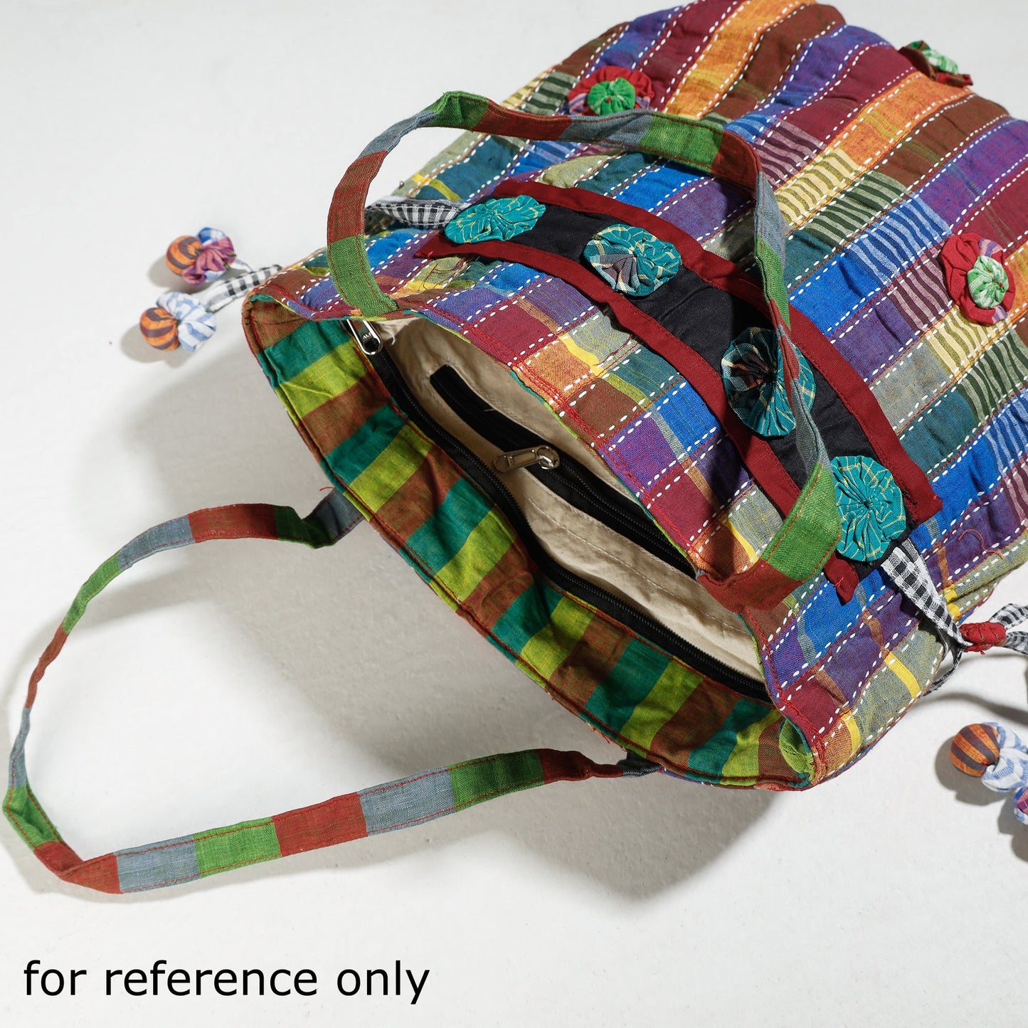 Multicolor Gamcha Fabric Hand Embroidered Sling Bag