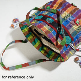 Multicolor Gamcha Fabric Hand Embroidered Sling Bag