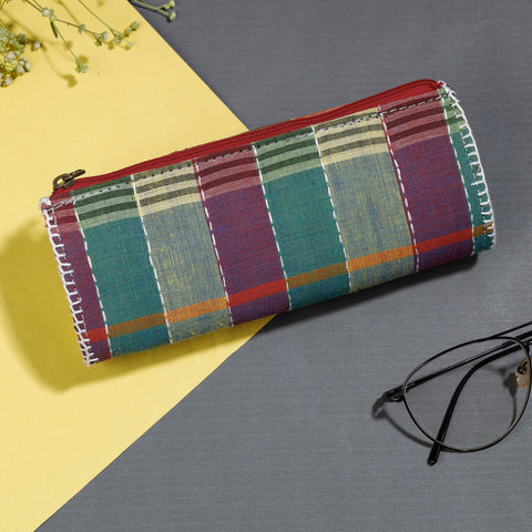Multicolor Gamcha Fabric Hand Embroidered Spectacle Case