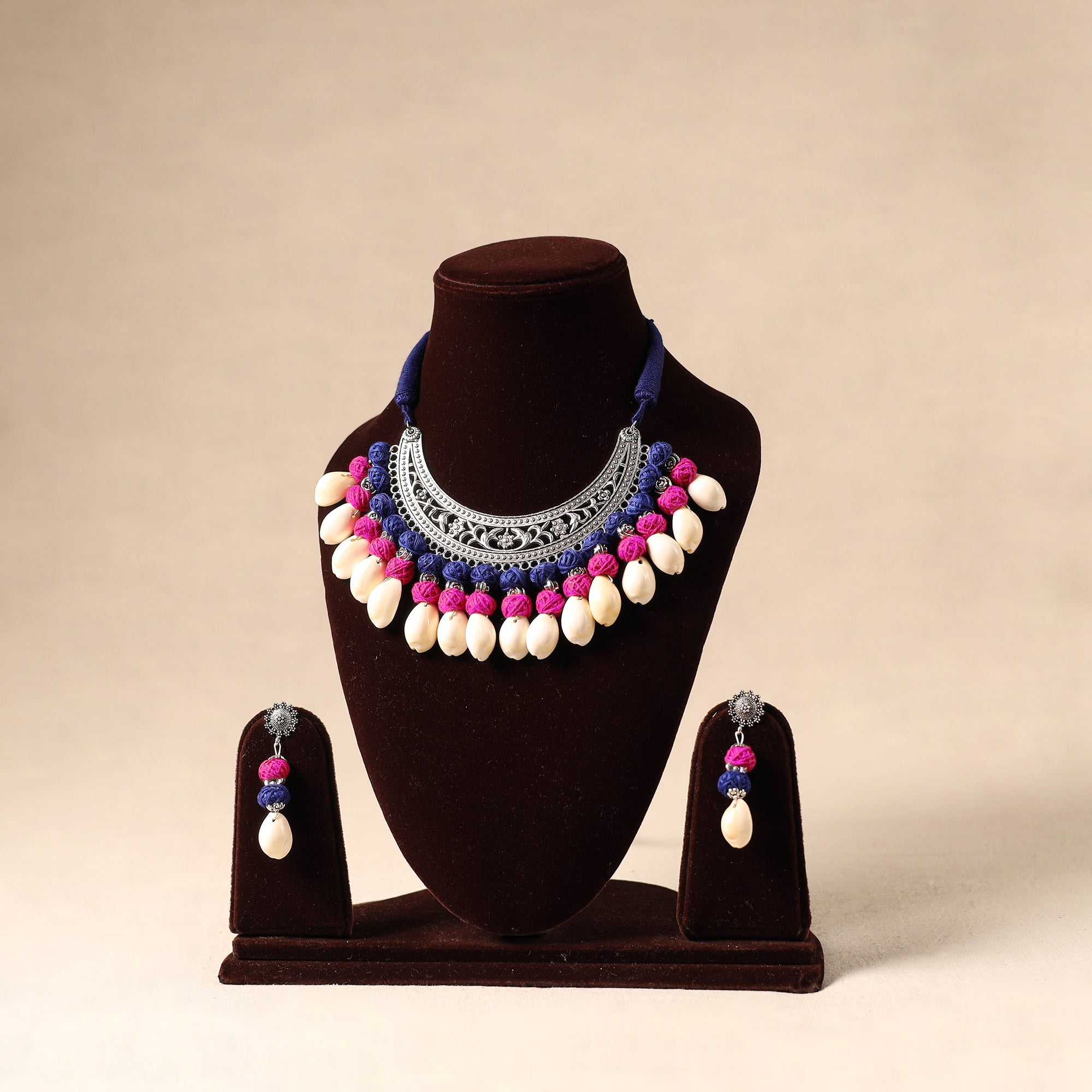 German Silver Necklace Set with Shell & Thread Beads