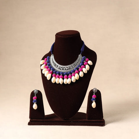 German Silver Necklace Set with Shell & Thread Beads