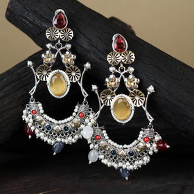 German Silver-Plated Ethnic Drop Earrings
