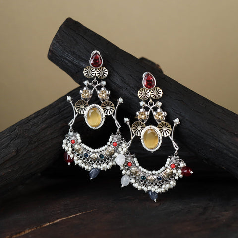 German Silver-Plated Ethnic Drop Earrings