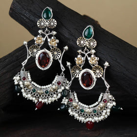 White German Silver-Plated Ethnic Drop Earrings