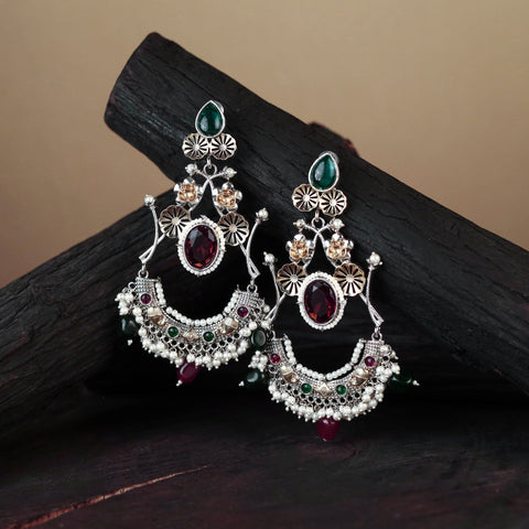 White German Silver-Plated Ethnic Drop Earrings