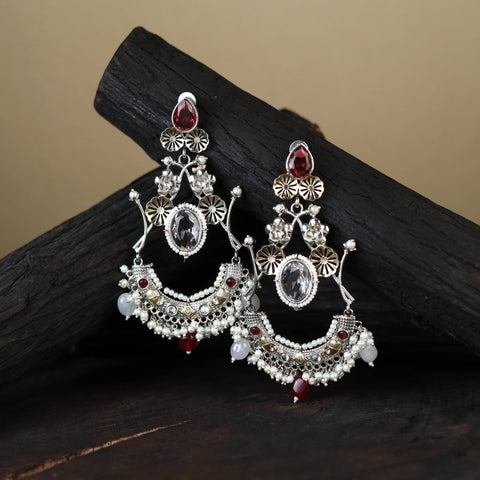 German Silver-Plated Ethnic Drop Earrings