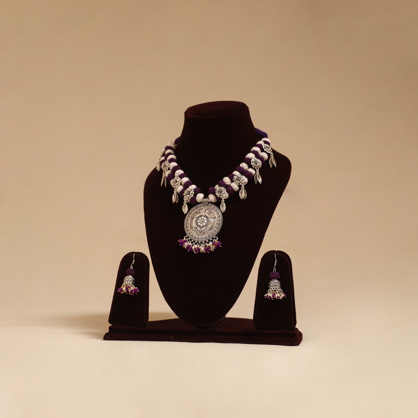 German silver thread beads necklace set 02 - handcrafted