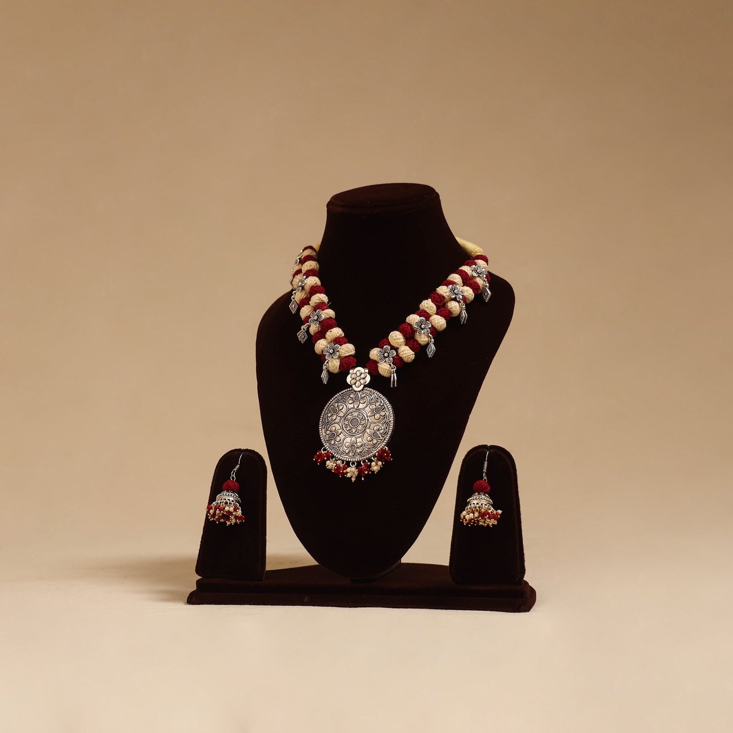 German silver thread beads necklace set 04 - handcrafted