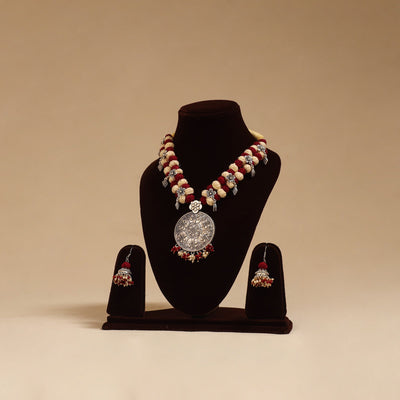 German silver thread beads necklace set 04 - handcrafted