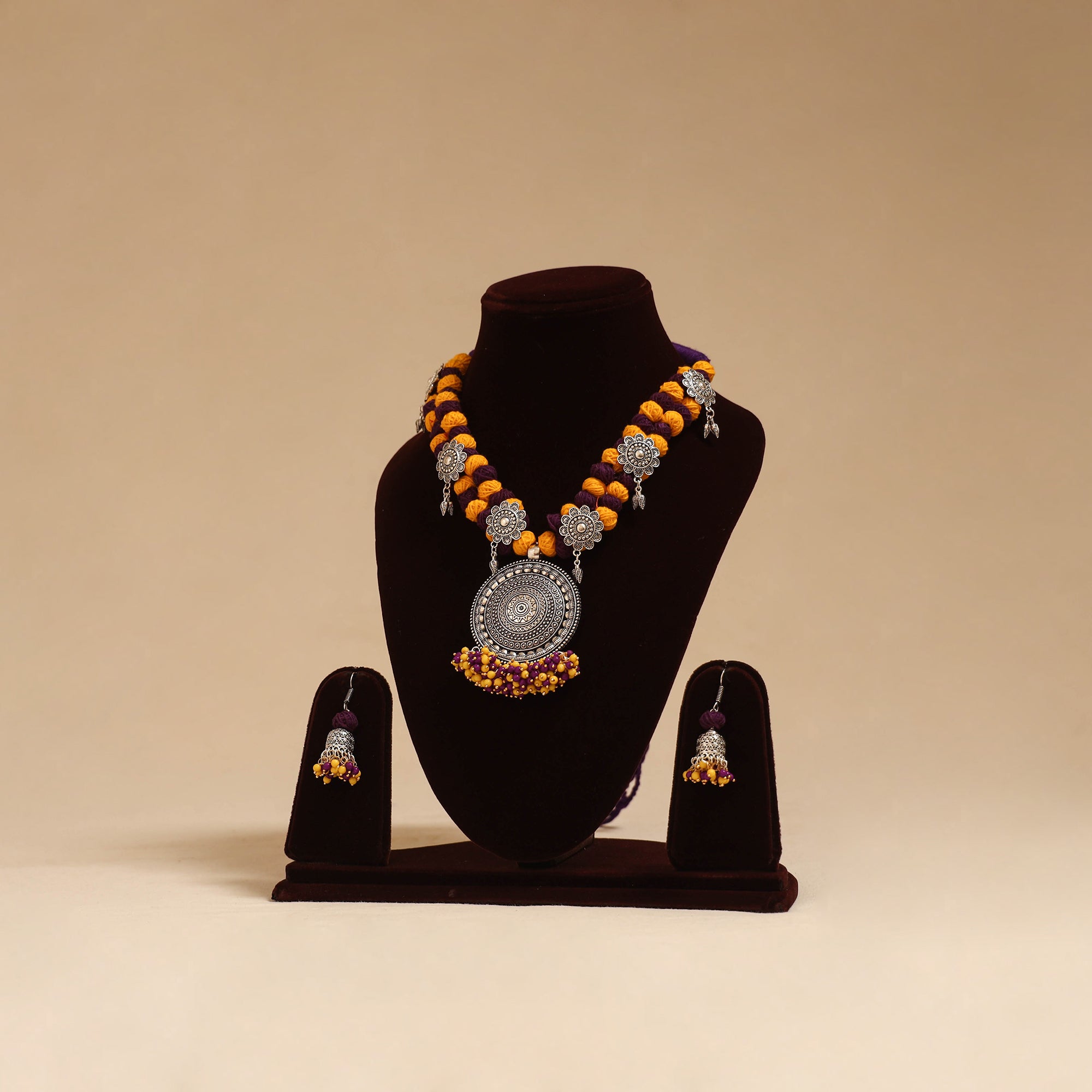 German silver thread beads necklace set 05 - handcrafted