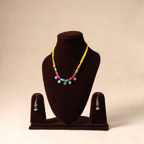 Multicolor German Silver Wooden Beads Necklace Set