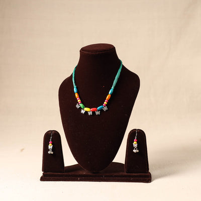 Multicolor German Silver Wooden Beads Necklace Set