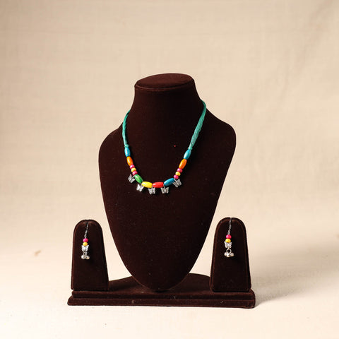 Multicolor German Silver Wooden Beads Necklace Set