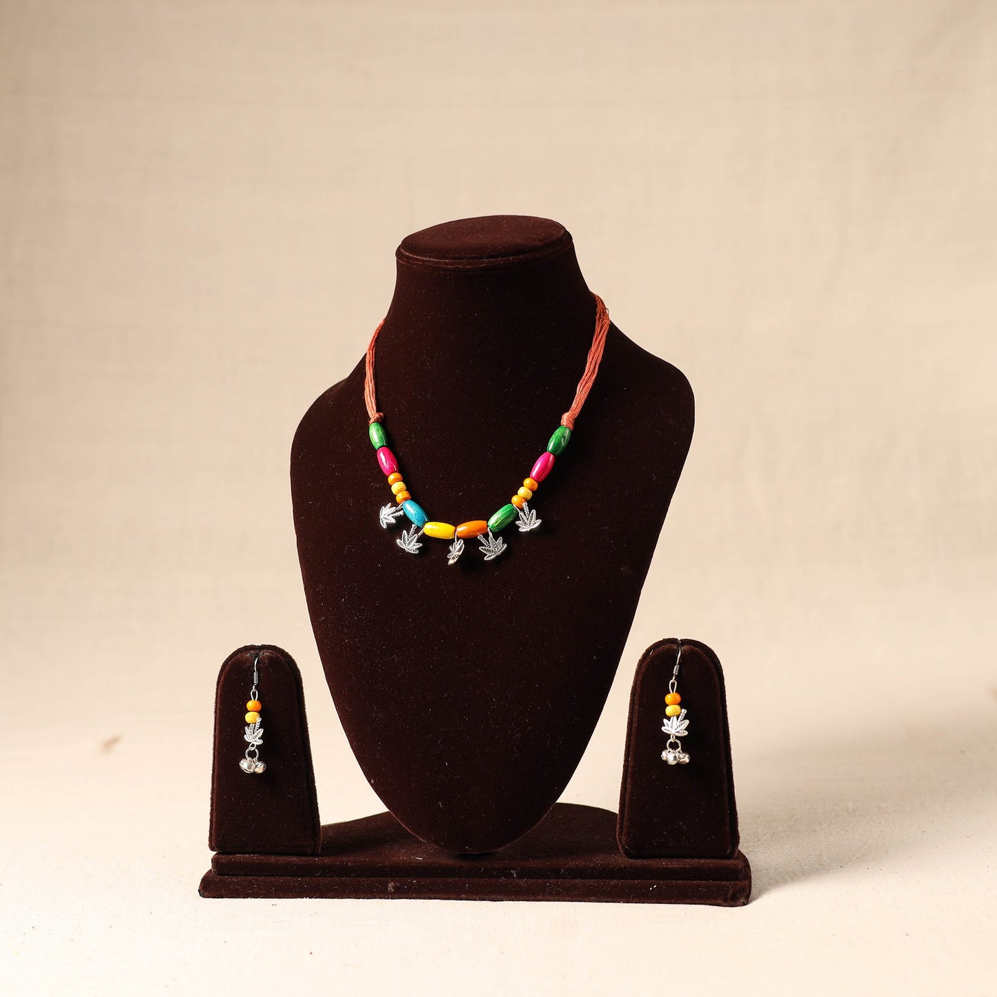 Multicolor German Silver Wooden Beads Necklace Set