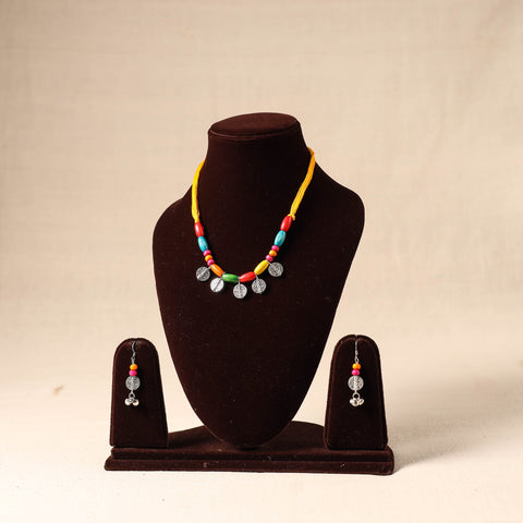 Multicolor German Silver Wooden Beads Necklace Set
