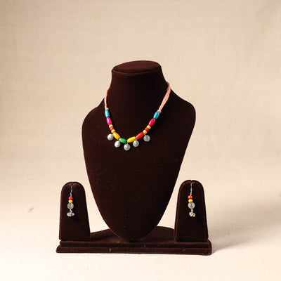Multicolor German Silver Wooden Beads Necklace Set