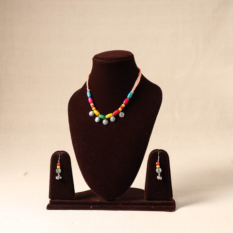 Multicolor German Silver Wooden Beads Necklace Set
