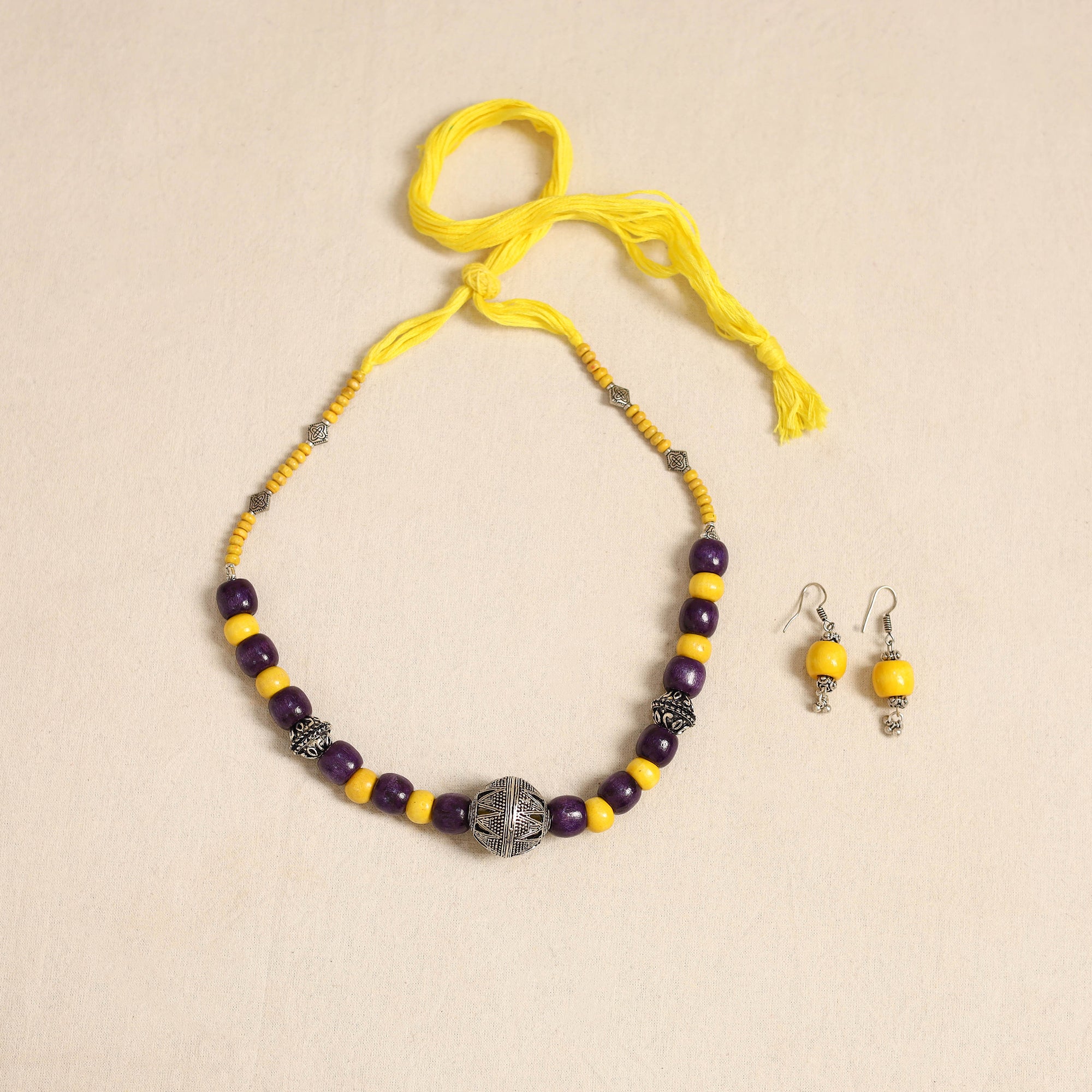 Multicolor - german silver wooden beads necklace set 86