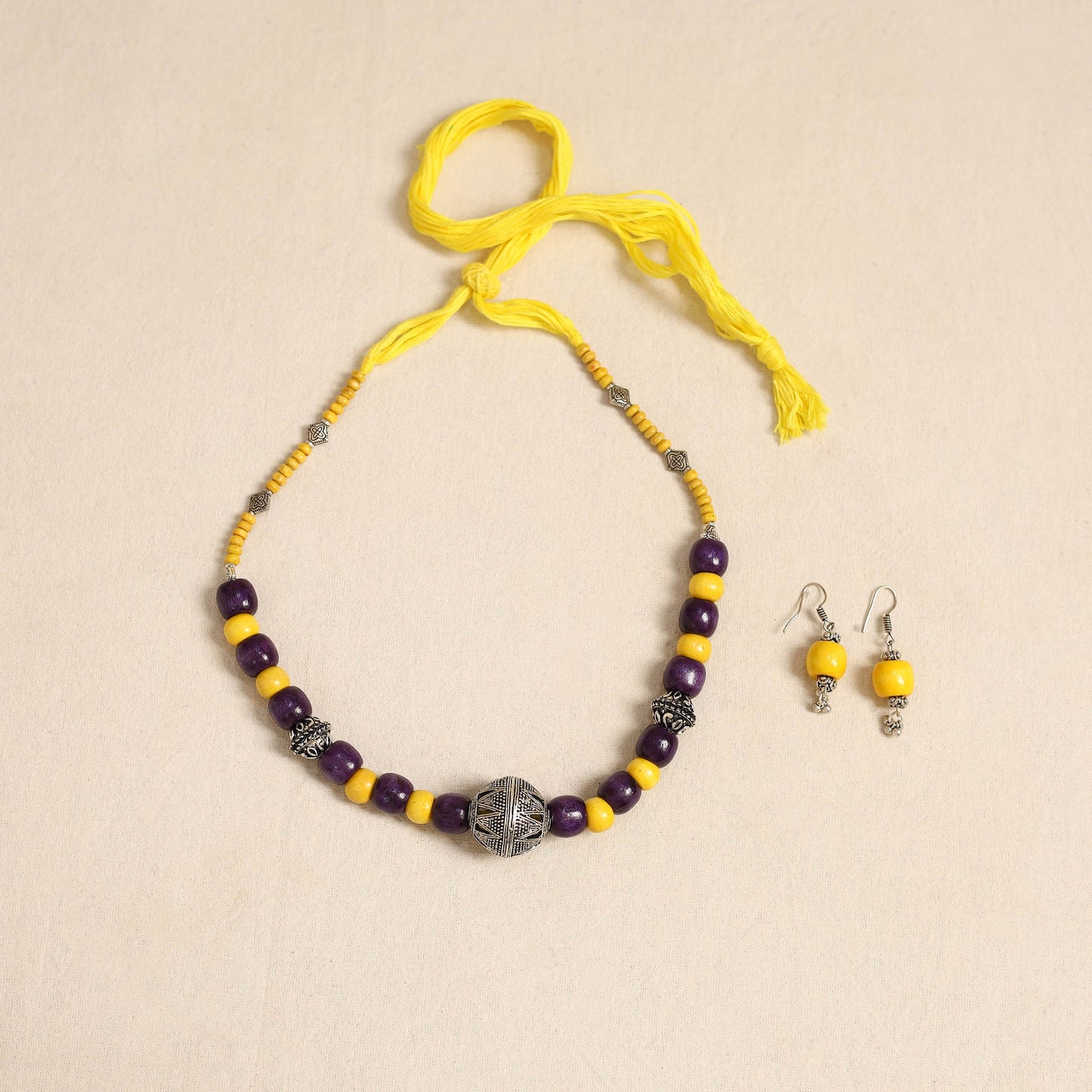 Multicolor - german silver wooden beads necklace set 86