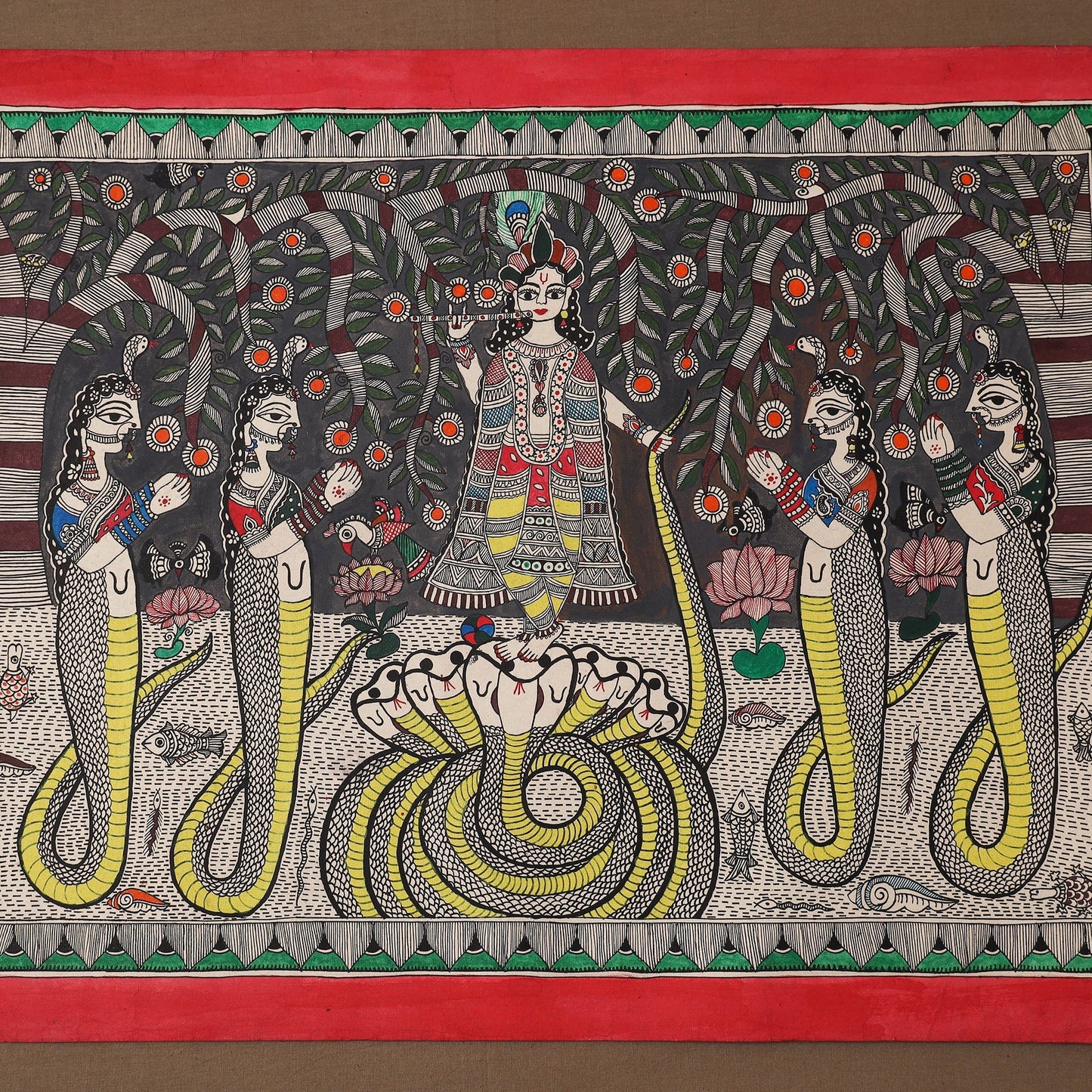 Handpainted madhubani painting by hira devi (22 x 30 in) 07
