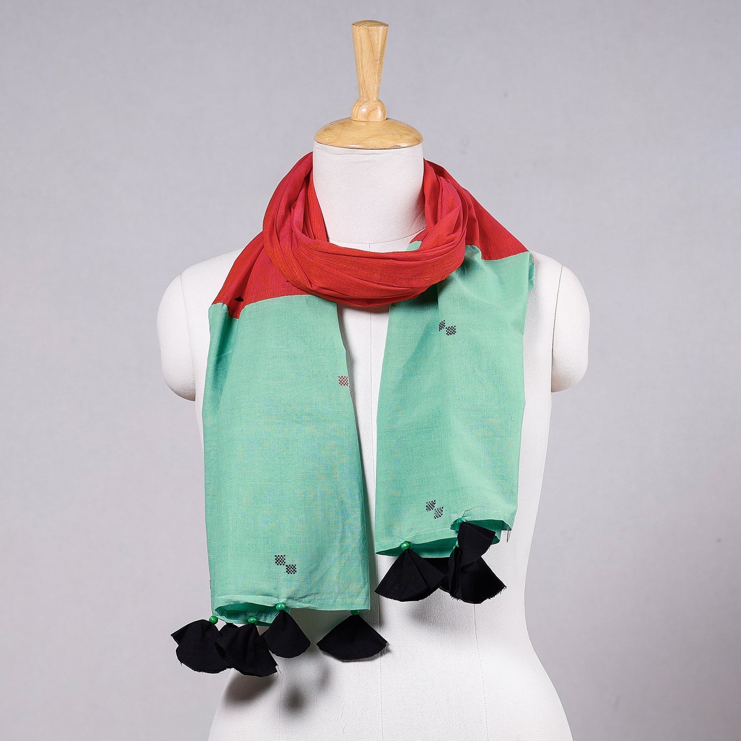  Godavari Jamdani Buti Patchwork Cotton Stole with Tassels Online 