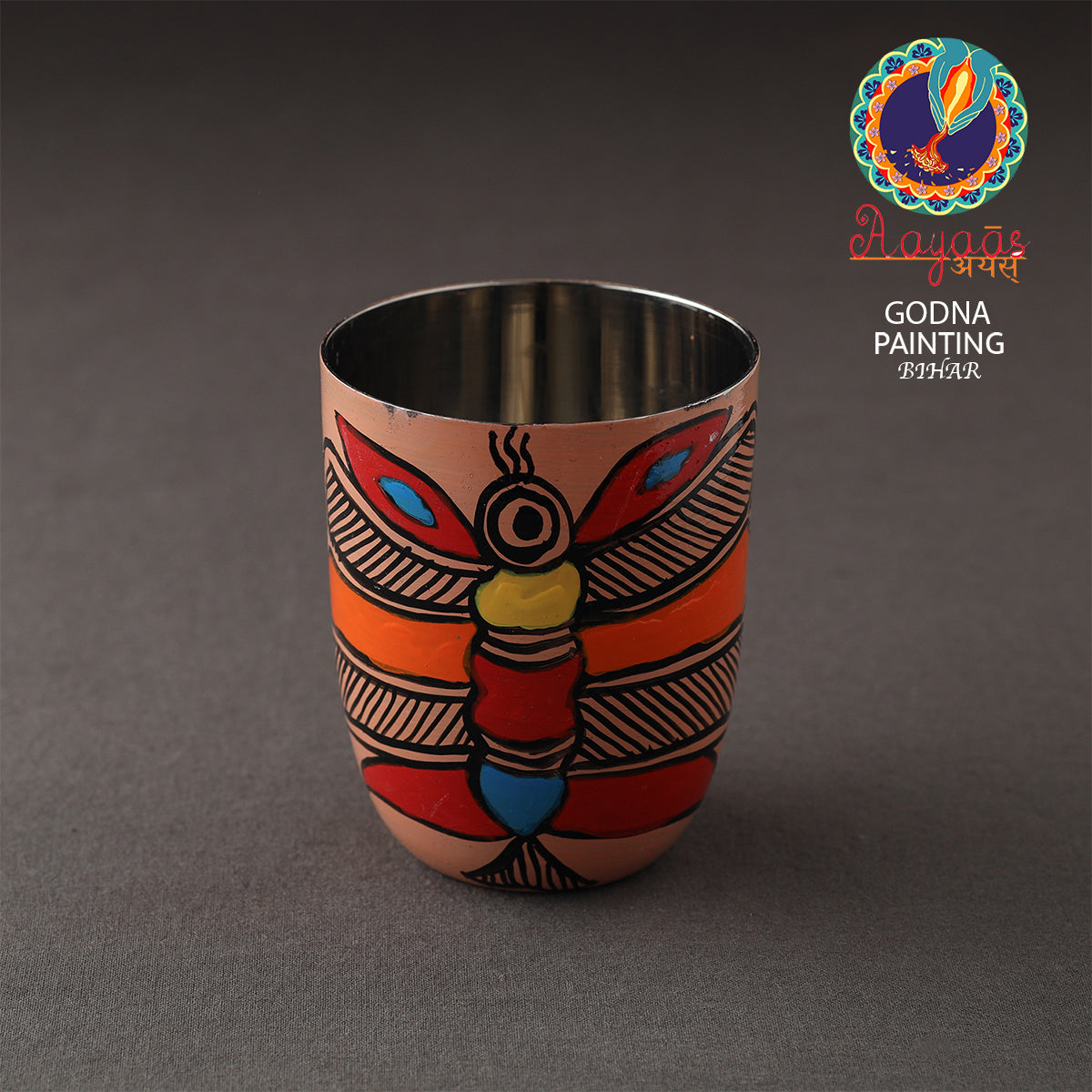 Godna Madhubani Multicolor Handpainted Stainless Steel Glass