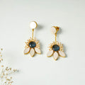  Golden Plated Seep Pearl & Onyx Stones Earrings 