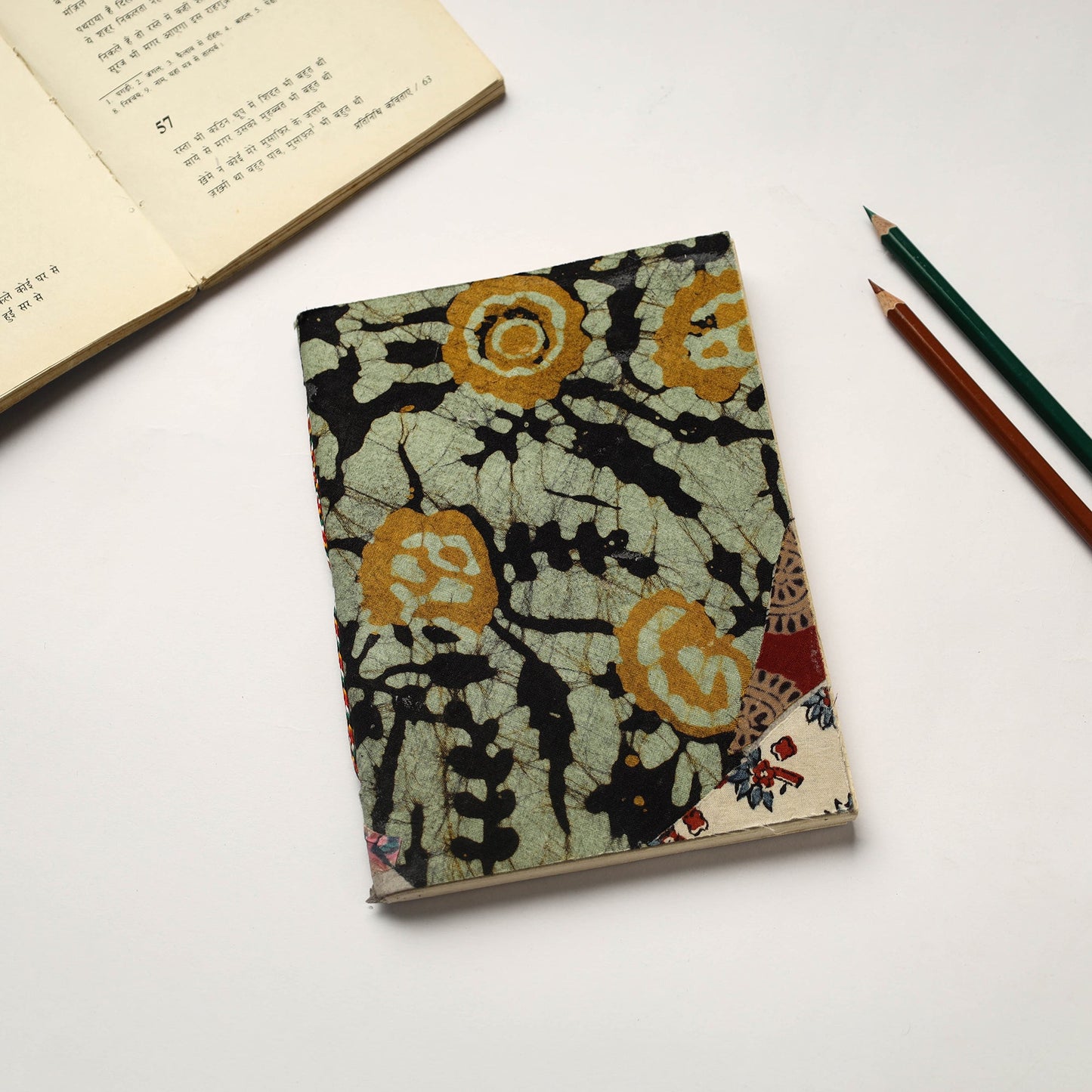 Green Patchwork Fabric Cover Handmade Paper Notebook