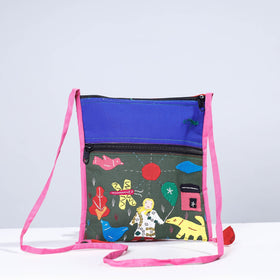 Green Pipli Applique Work Cotton Sling Bag