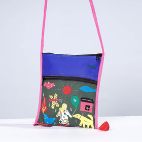 Green Pipli Applique Work Cotton Sling Bag