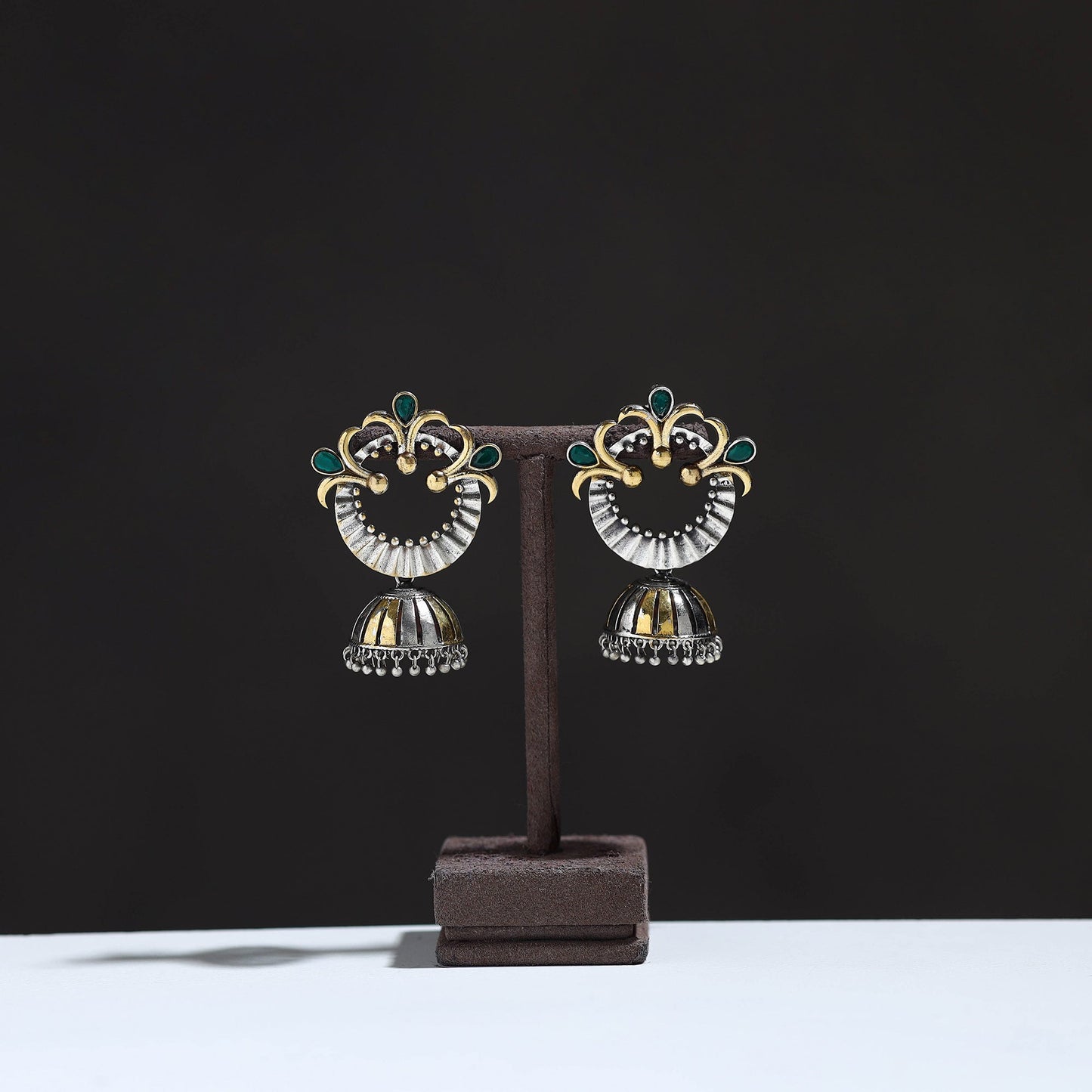 Multicolor - grey - oxidised dual tone stone gs jhumki